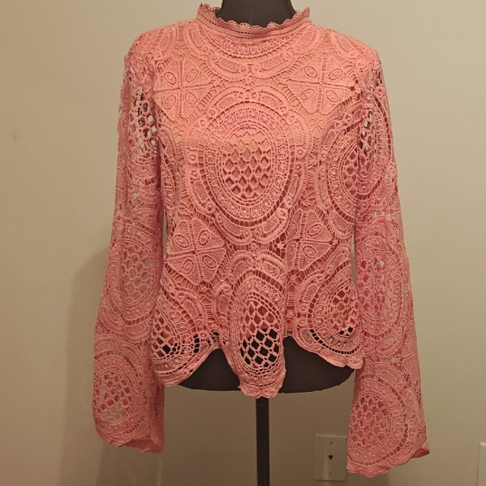 Ultra Pink Women's Lace Blouse in Soft Pink